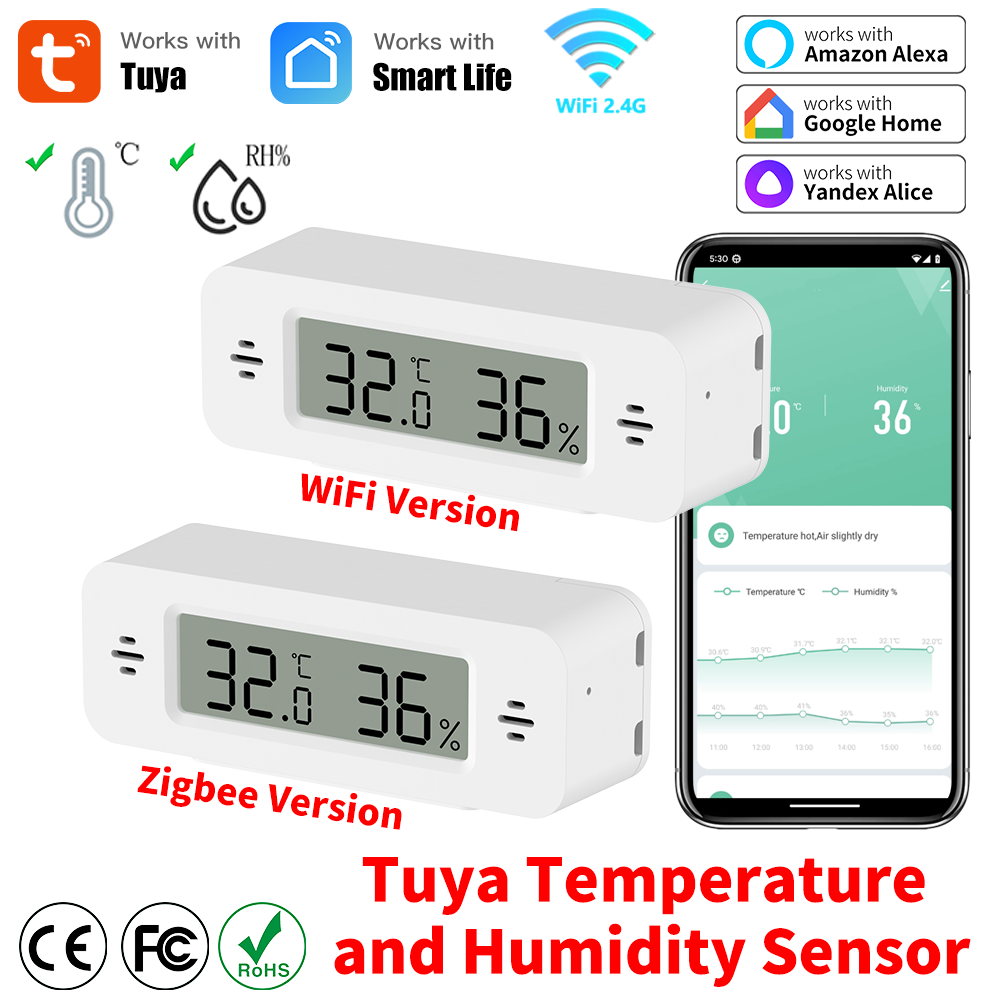 Smart Home Automation Kit - Tuya WiFi/Zigbee Temperature Humidity Sensor Smart